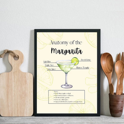 Cocktail Recipe Illustration Poster | Margarita Anatomy Art | Kitchen Wall Decor | Mixology Guide | Bar Artwork