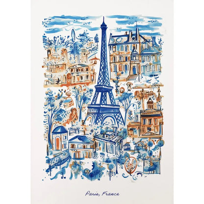 Eiffel Tower Cityscape | Blue & Orange Art