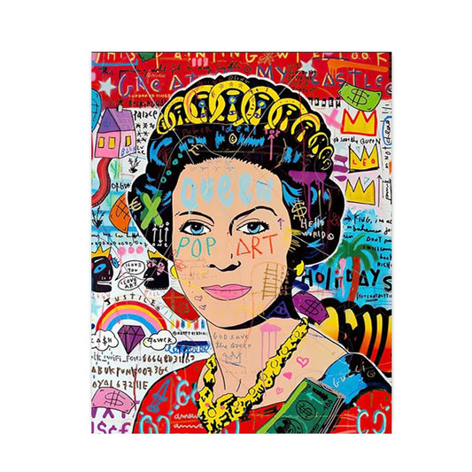 Abstract Pop Graffiti Art Poster | Queen of England Portrait | Canvas Wall Art for Living Room Decor
