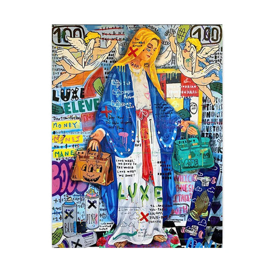 Abstract Pop Art Poster | Queen of England Graffiti Portrait | Canvas Wall Art for Living Room Decor