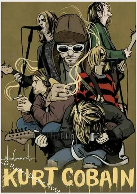 Kurt Cobain Poster | DIY Rock and Roll Music Art | Aesthetic Home Room Wall Decor | Bar Cafe Style