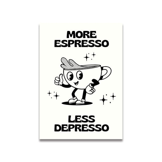 More Espresso Less Depresso | Vintage Cartoon Canvas Print | Pink Wall Art Poster | Home Decor for Living Room Bedroom | Simplicity