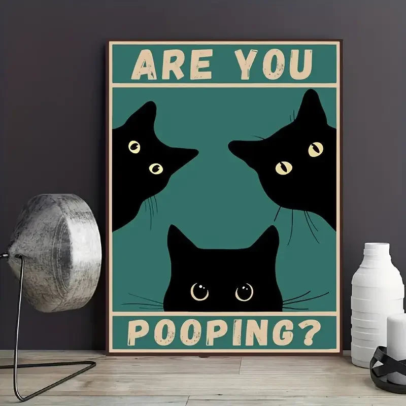 Poster | Funny Black Cat | Retro Art | Animal Quote | Toilet Reading | Living Room Wall Decor | Kitten Design