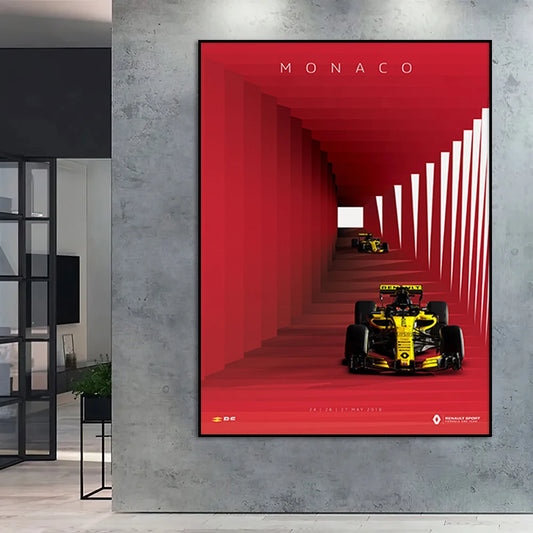 Monaco F1 Poster | Minimalist Red Canvas Art | Modern Racing Wall Decor | Living Room & Home Bar Decor | Motorsport Style