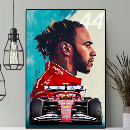 Lewis Hamilton 2025 Formula 1 Season Artistic Portrait Poster | Vibrant Abstract Background | SF25 Car | Number 44