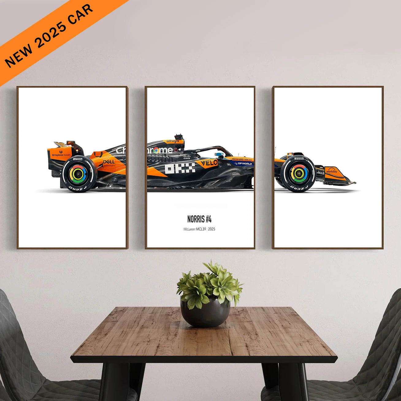 3-Piece | Lando Norris McLaren MCL39 2025 Season | Triple Panel Formula 1 Racing Car Poster | Vibrant Full-Car Profile Displays | Collector's Edition Artwork