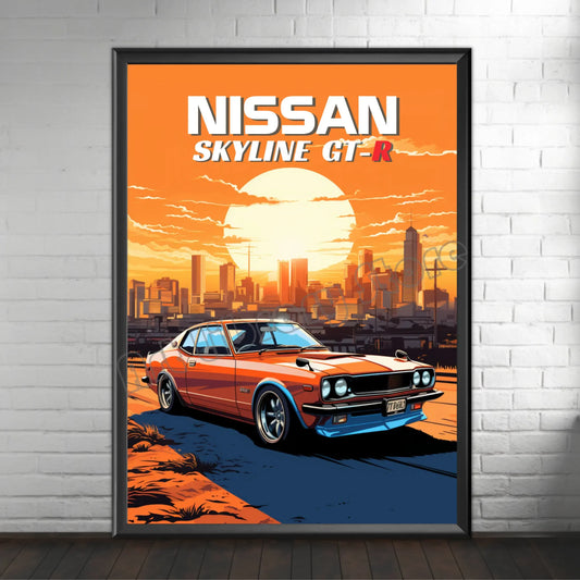 Retro Poster Canvas Painting Japanese Car 1990s Classic Car Nissan Skyline GT-R R34 Wall Art Pictures Home Interior Decor