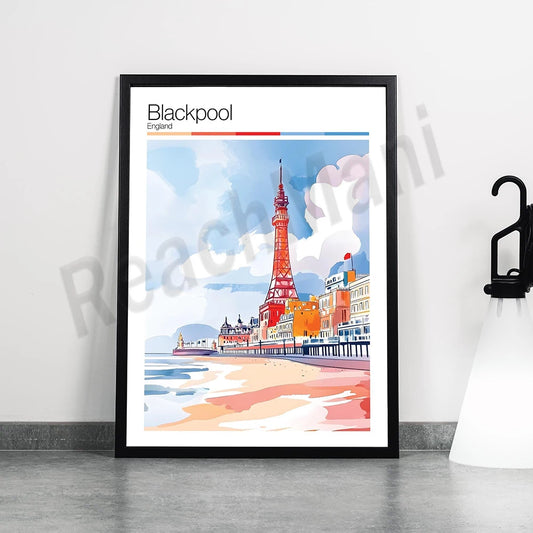 Inverness, Hereford, Dundee, Derby, Chester, Cardiff, Blackpool, Birmingham, Belfast, Basingstoke England UK travel art poster