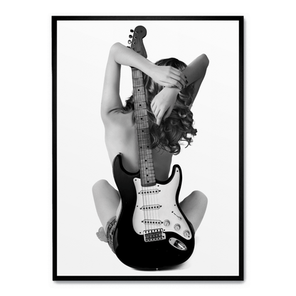Lady and The Strat Poster | Unique Wall Art | Home Decor | Guitar-Themed Artwork | Vintage Style | High-Quality Print | Decorative Artwork for Living Room or Music Room