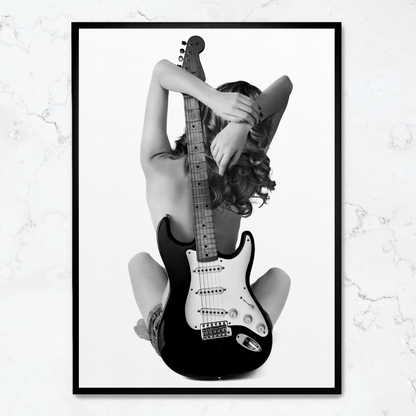 Lady and The Strat Poster | Unique Wall Art | Home Decor | Guitar-Themed Artwork | Vintage Style | High-Quality Print | Decorative Artwork for Living Room or Music Room