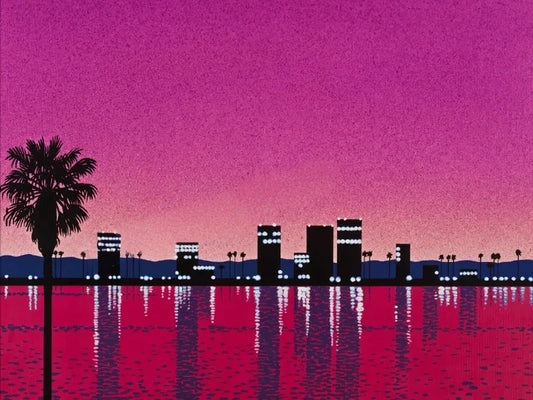 Retro Japanese Cityscape Poster | Hiroshi Nagai Vaporwave Beach Scene | Canvas Wall Art Print Decor