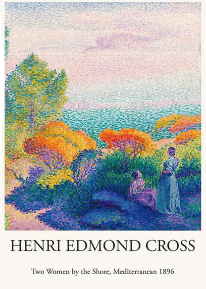 Henri Edmond Cross | Two Women by the Shore | Mediterranean Art Poster | Vintage Impressionist Wall Decor | Coastal Scene Artwork