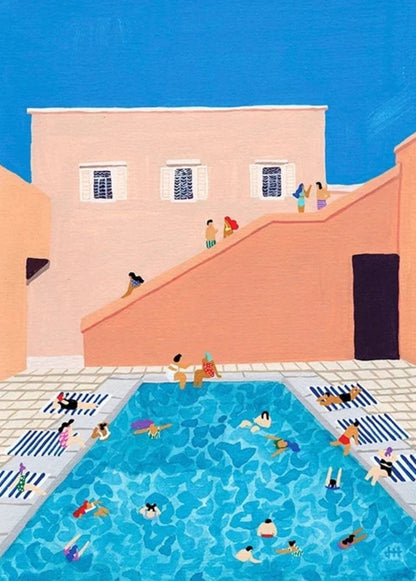 Afternoon at the Pool | Artistic Wall Poster | Modern Home Decor | Poolside Pastel Artwork | Relaxing Atmosphere | High-Quality Visual Art