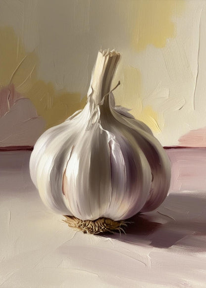 Garlic Enthusiasts Wall Decor | Realistic Vegetables Print | Culinary Art for Kitchen | Fresh Produce Illustration Poster
