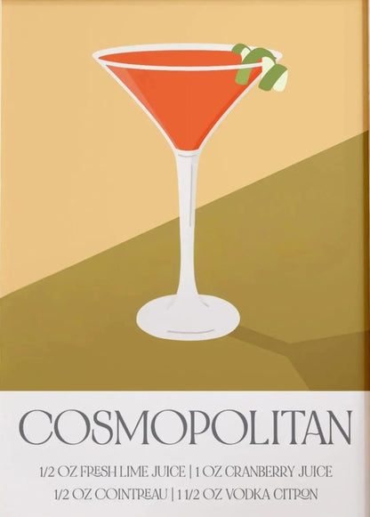Cocktail Recipe Poster | Modern Cosmopolitan Art | Kitchen Decor | Bar Wall Art | Home Decor | Stylish Drink Recipe Poster | Beverage Artwork