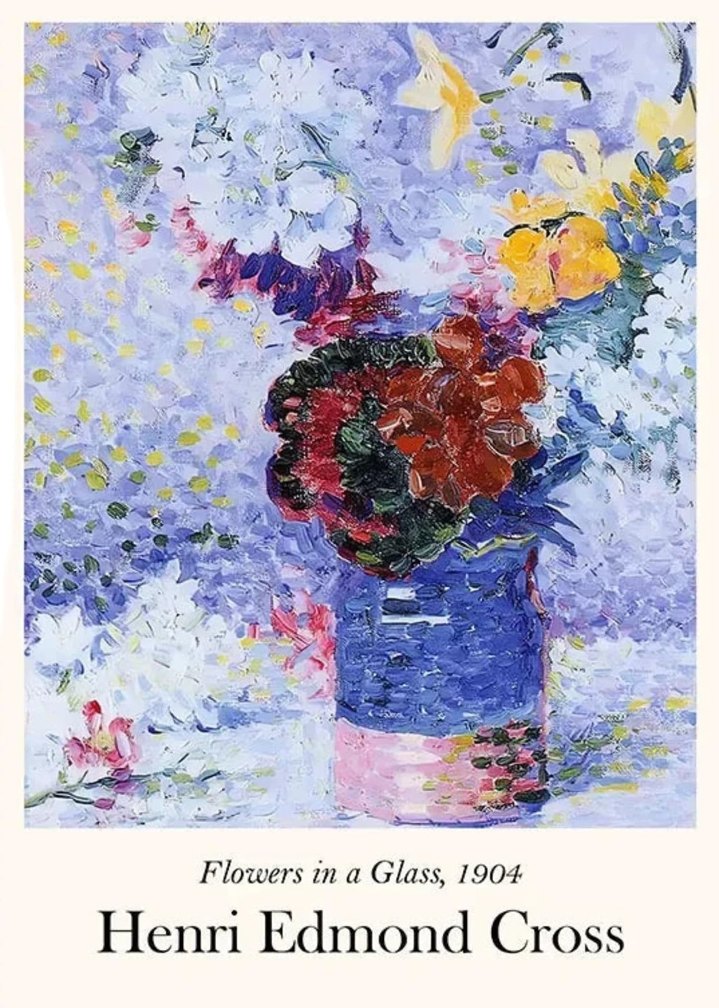 Henri Edmond Cross | Flowers in a Glass Poster | Fine Art Print | Decorative Wall Art | Impressionist Floral Design | Home Decor |