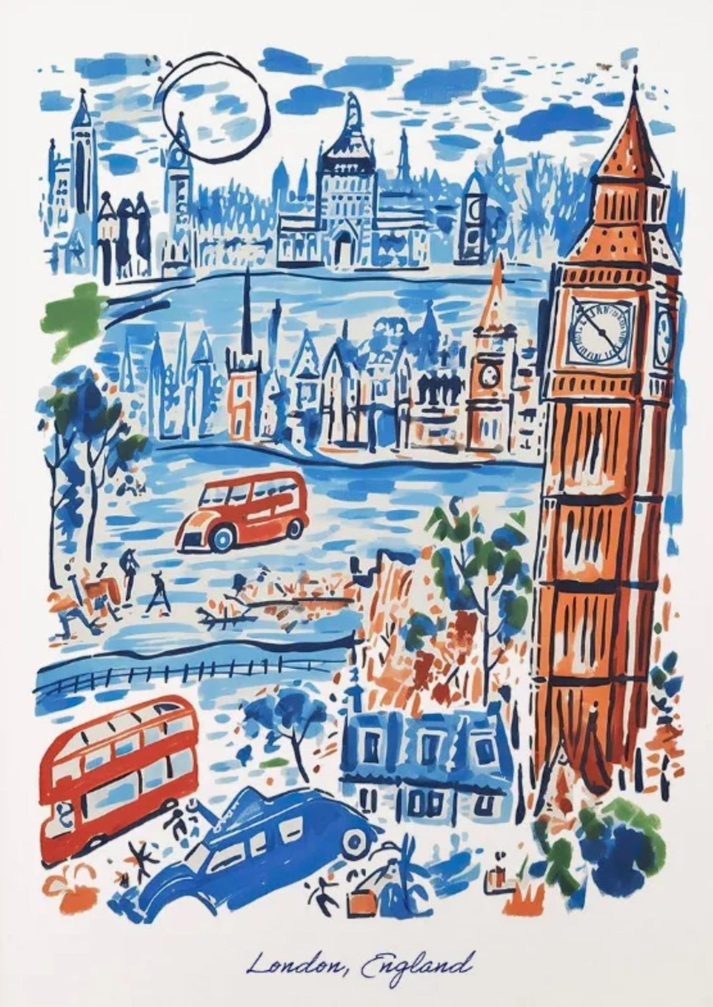 London Landmarks | Blue & Red Urban Scene