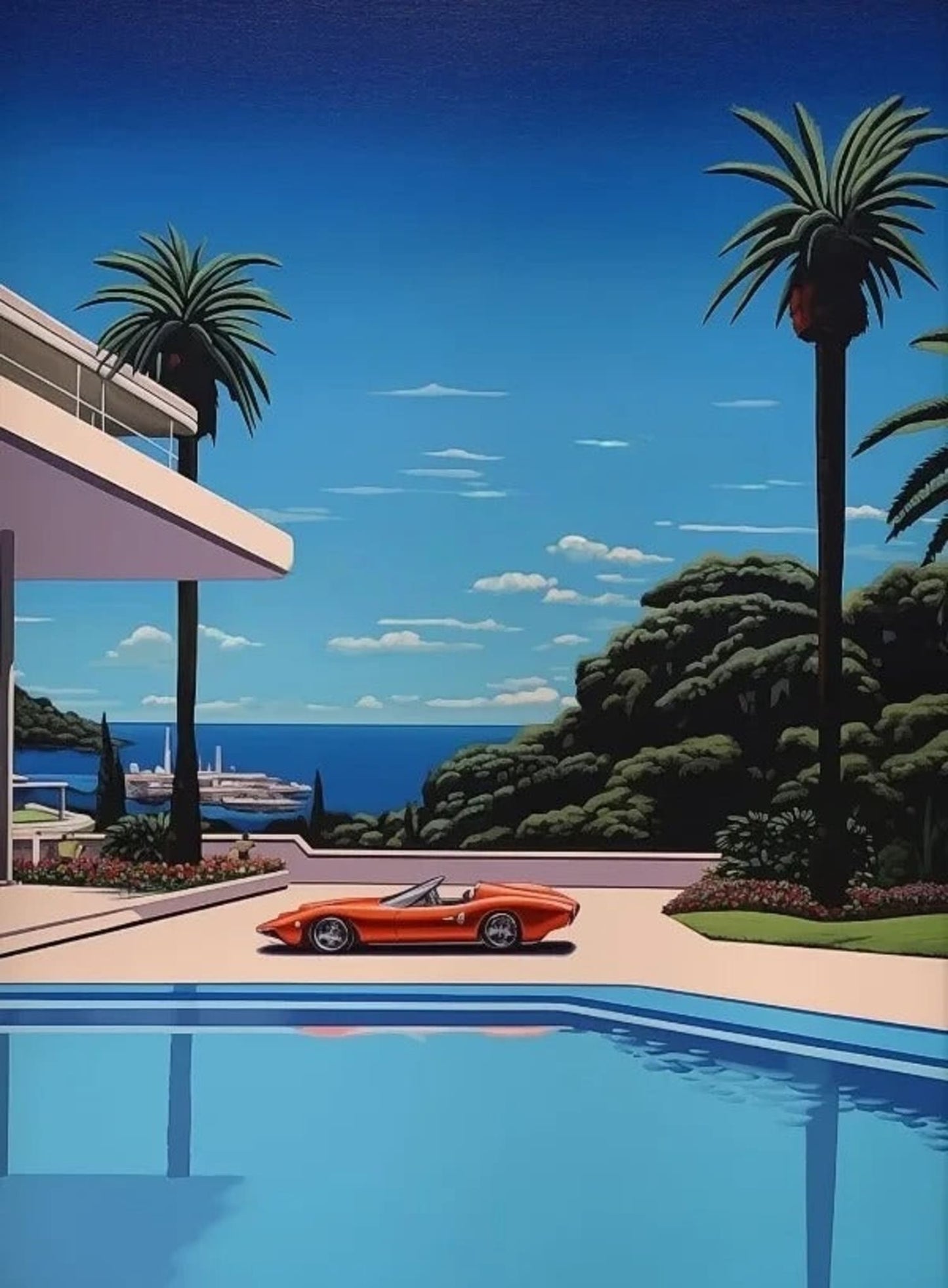 Retro Hiroshi Nagai Vaporwave | Japanese Beach City Car Canvas Poster | Wall Art | Home Decor