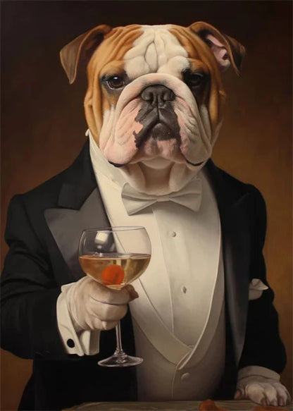 Evening Soiree | Bulldog Poster | Refined Elegance | Toast with a Sophisticated Bulldog Decor