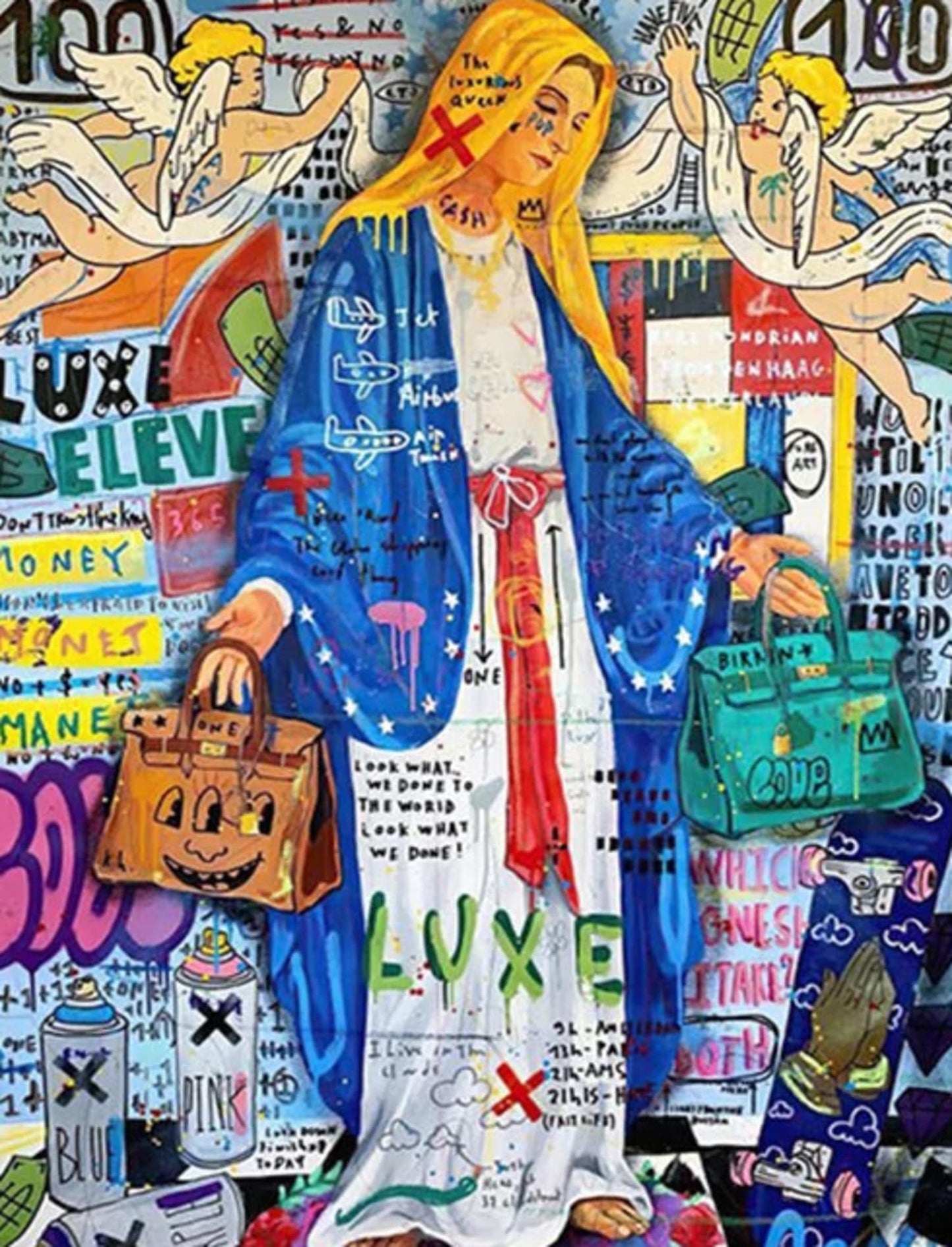 Abstract Pop Art Poster | Queen of England Graffiti Portrait | Canvas Wall Art for Living Room Decor