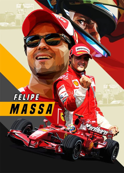 Felipe Massa Racing Poster | Formula 1 Legend | Iconic Racer Helmet Art | Sports Decor