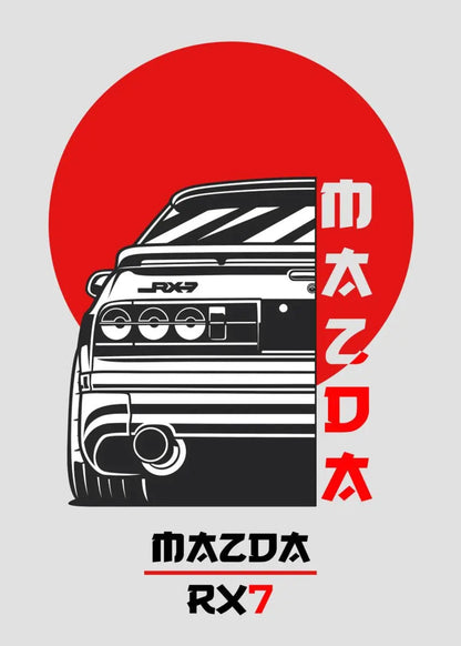Mazda RX7 Sports Car Poster | Japanese Import Car Art Print | Automotive Decor for Home & Garage