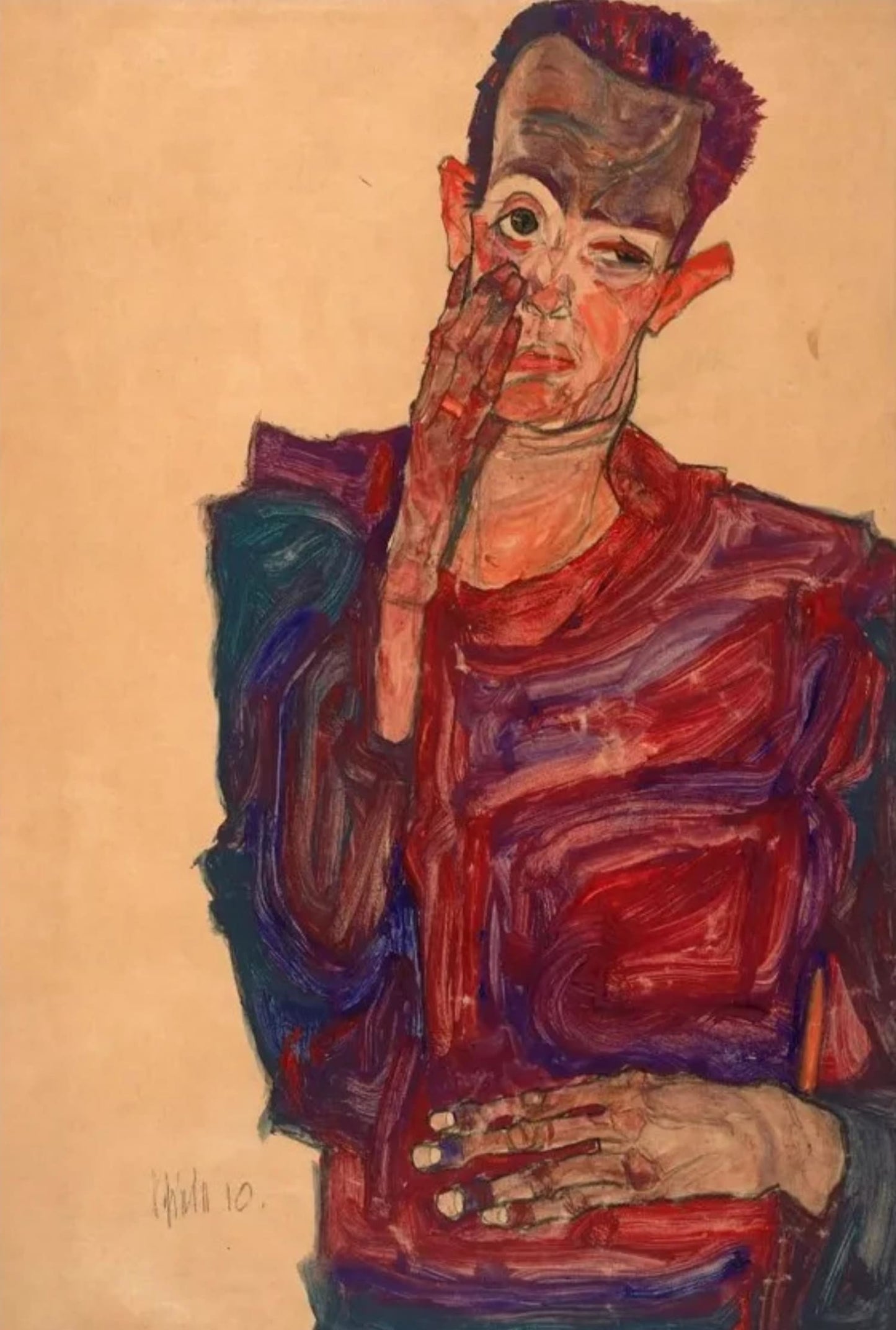 Egon Schiele Introspective Self-Portrait | Fine Art