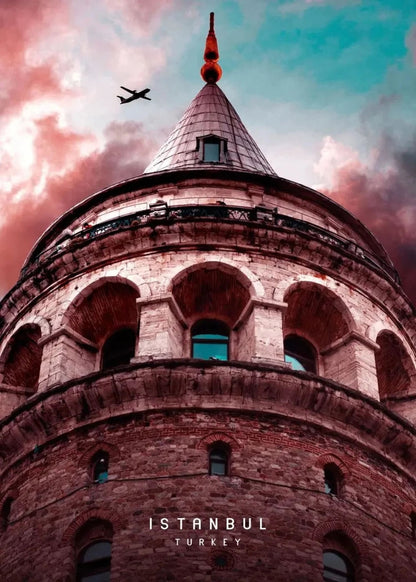Galata Tower Architectural Poster | Close-Up Details | Istanbul Art | Decor of Constantinople, Turkey | Architectural Landmark Print