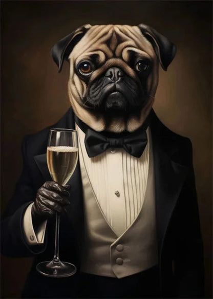 Gentleman's Gala Poster | Pug in Black Tie | Classic Charming Style | Home & Garden Decor