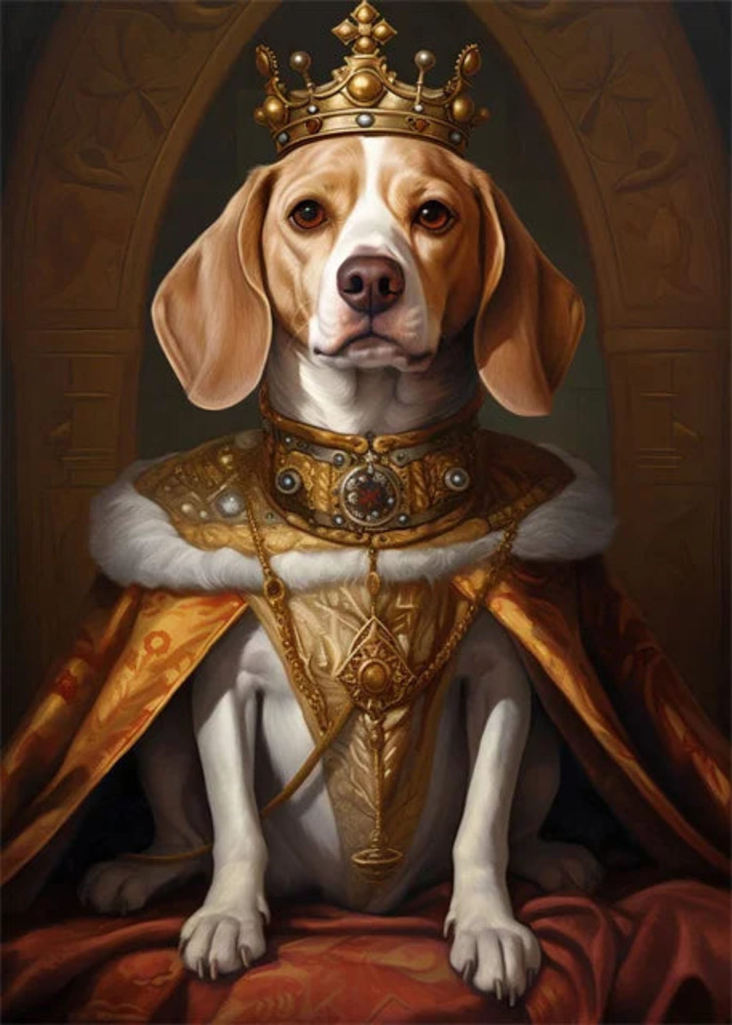 Beagle Throne of Gold | Royal Pet Decor | Animal Art Print | Majestic Canine Poster | Luxury Home Decor