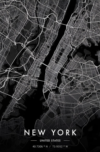 New York City Map | Black & White | Minimalist Urban Design