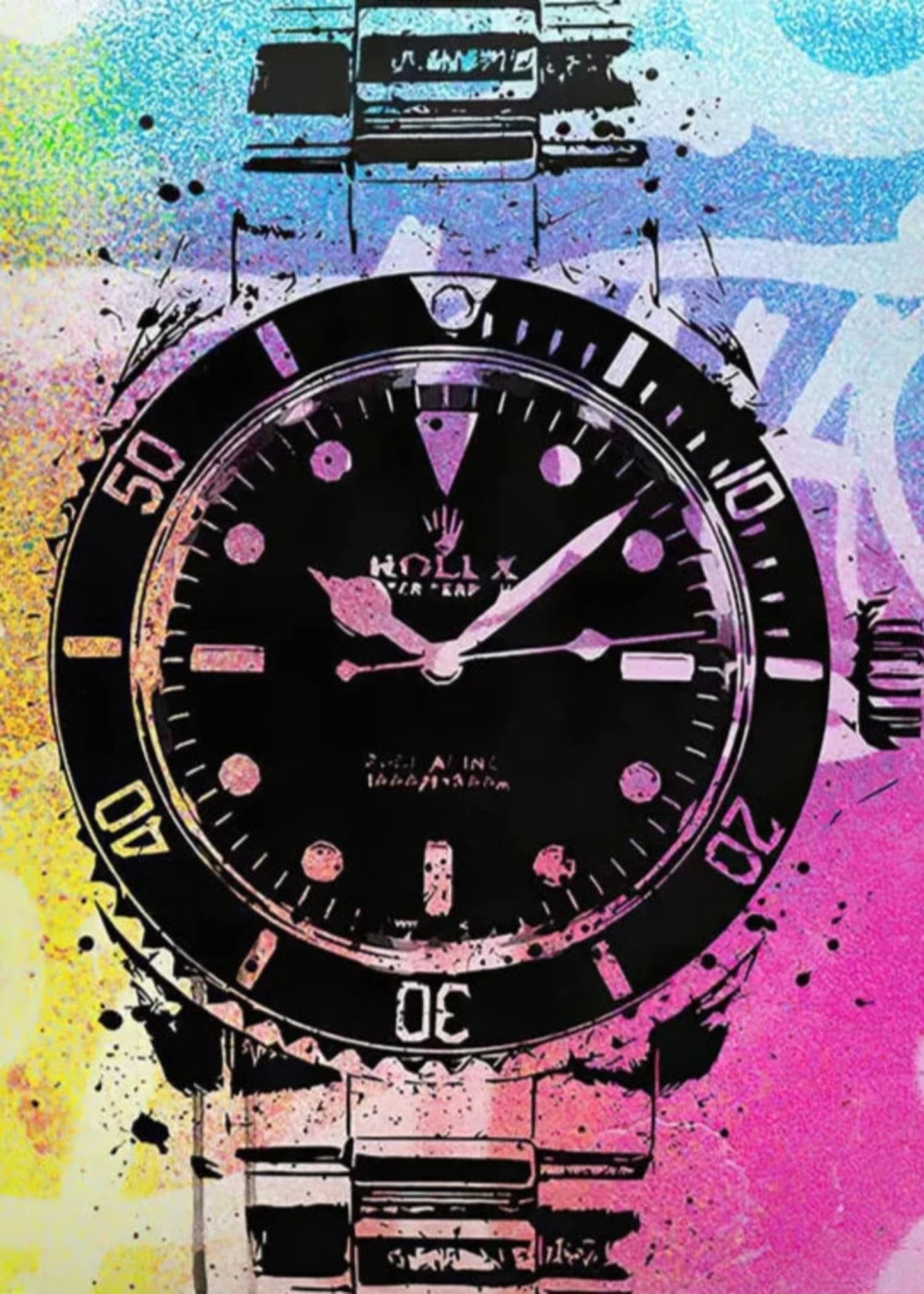 Rainbow Graffiti Timepiece Poster | Colorful Artistic Rolex Design | Modern Urban Wall Art Decor