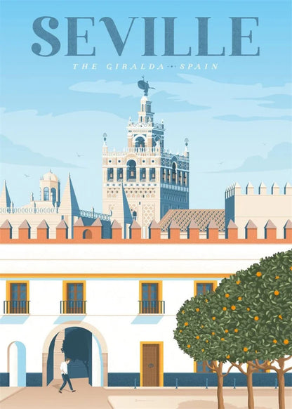 Iconic Destinations Poster | Seville, Spain | Scenic Travel Art Print for Home Decor
