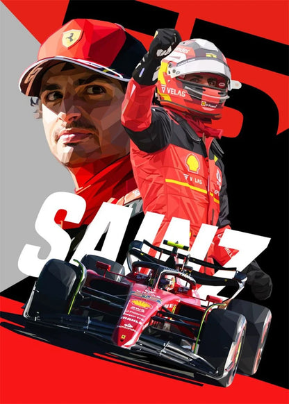 F1 Legend Poster | Racer Helmet Design | Carlos Sainz Formula 1 Art | Motorsport Wall Decor