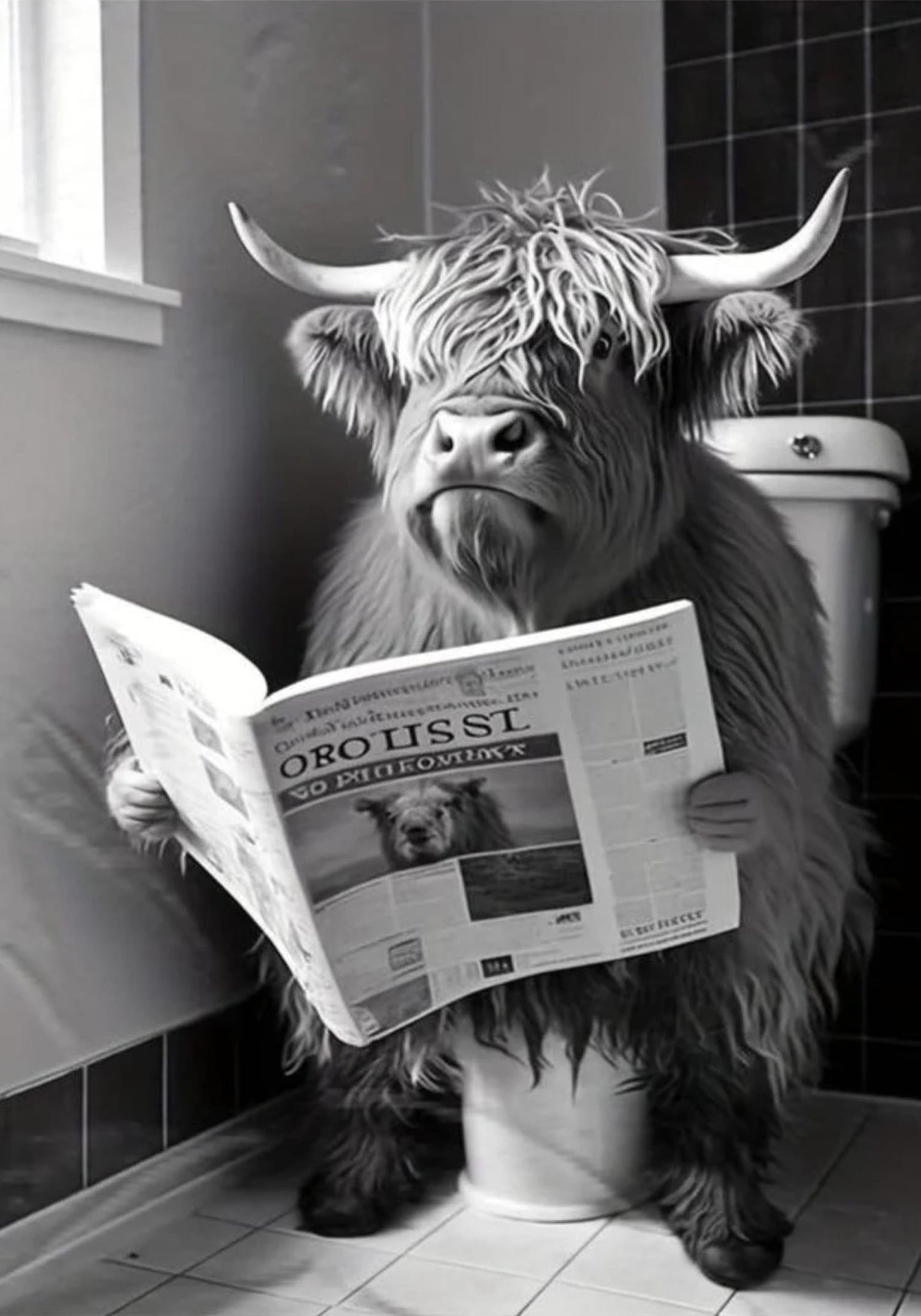 Highland Cow Reading on Toilet | Humorous Farmhouse Style