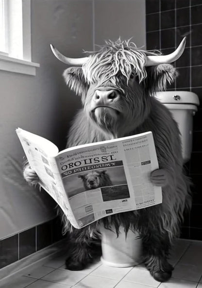 Highland Cow Reading on Toilet | Humorous Farmhouse Style