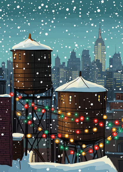 Festive Winter Cityscape | Snowy Night | Holiday Lights