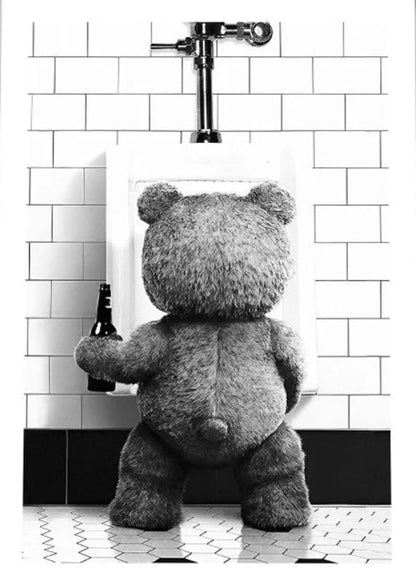Black White Bear Art Print | Cute Bathroom Wall Poster | Modern Home Decoration | Canvas Picture