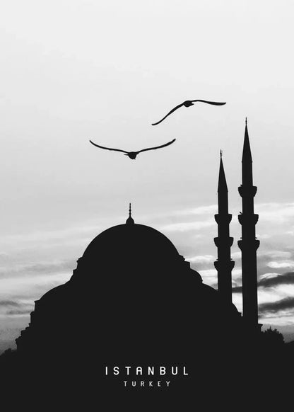 Sleymaniye Mosque Silhouette Poster | Istanbul's Iconic Skyline | Ottoman Architectural Marvel | Timeless Turkish Decor for Home & Garden