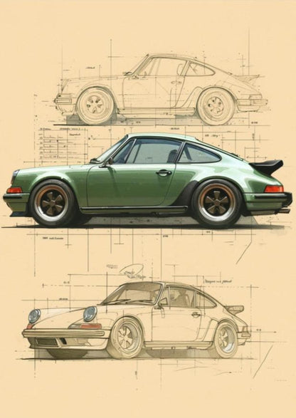 Porsche 911 | Vintage Blueprint Design