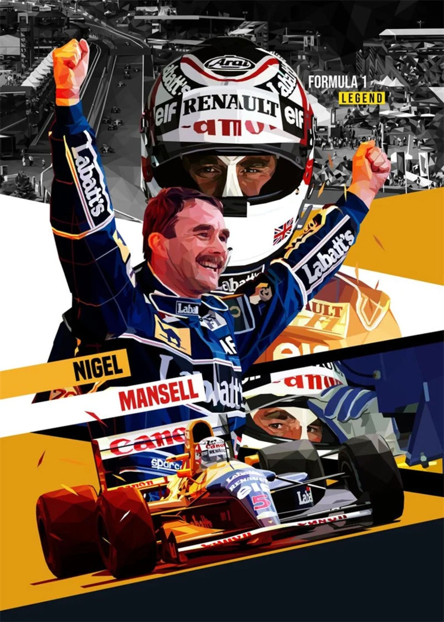 Nigel Mansell | Formula 1 Legend Poster | Racer Helmet Design | Sports F1 Memorabilia
