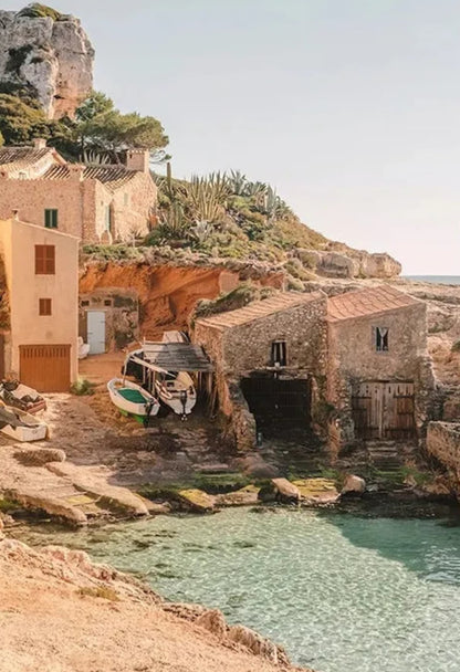 Italian Town Poster | Scenic Beach View | Home Décor Artwork | Coastal Landscape Scene