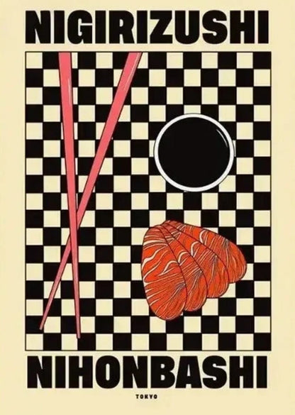 Delicious Nigirizushi Sushi Poster | Nihonbashi Inspired Artwork | Japanese Cuisine Decor | Seafoods Art Print
