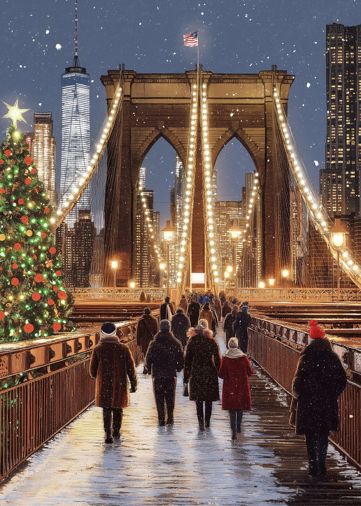 Brooklyn Bridge Night | NYC Festive Skyline