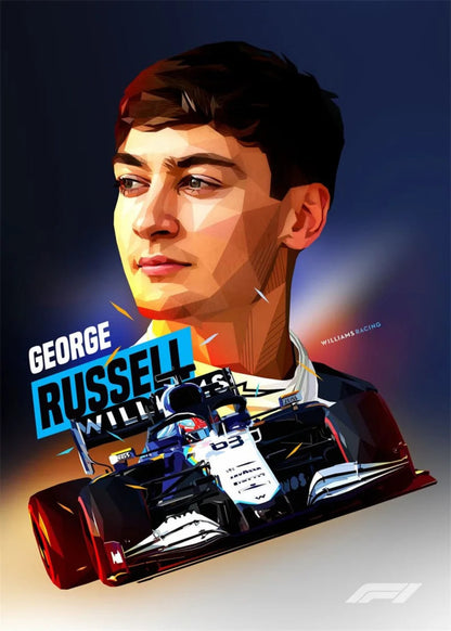 George Russell | Formula 1 Racer Helmet Poster | Sports F1 Legend | Motorsport Art Decor