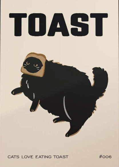 Big Cat Vintage Kitchen Art Poster | Retro Food Decor | Black Toast Design | Home & Garden Wall Artwork