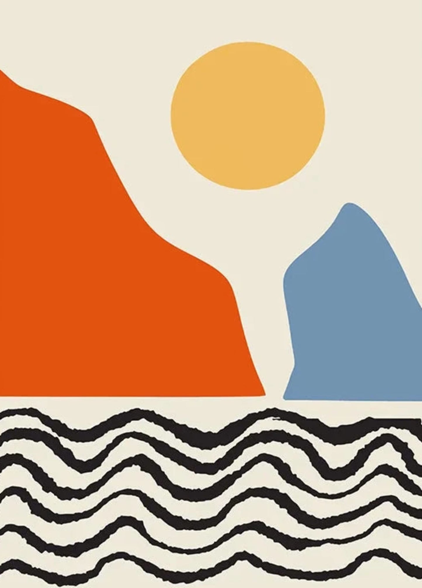 Piet Mondrian Inspired Poster | Red & Blue Abstract Mountains | Waves Art Decor