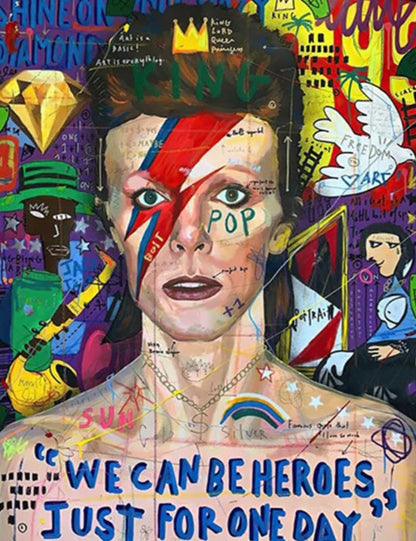 Abstract David Bowie Graffiti Art | Pop Canvas Poster Prints | Wall Decor for Living Room