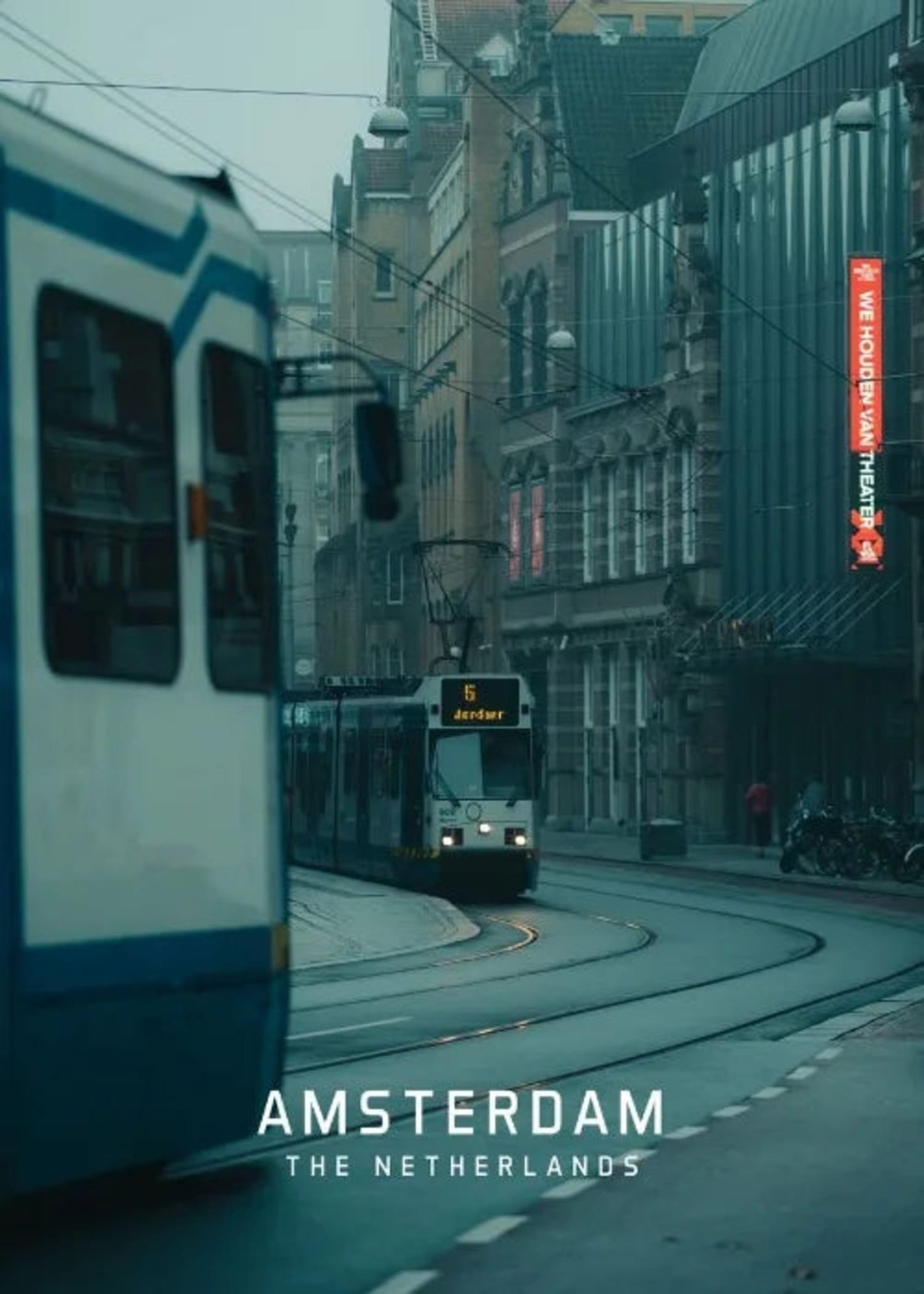 Amsterdam Cityscape | Tram in The Netherlands | Beautiful European Cities | Urban Art Poster | Wall Decor