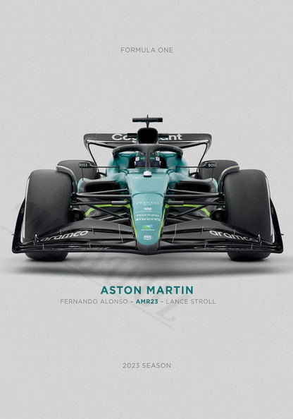 Aston Martin Poster | Fernando Alonso & Lance Stroll | AMR23 Formula 1 Racing | High-Speed Precision Artwork